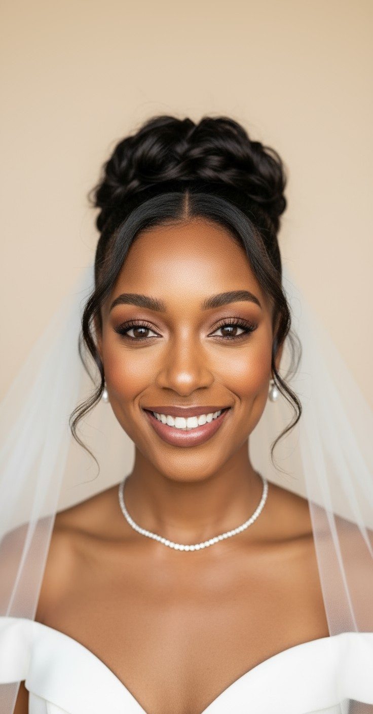 After Loose Bridal Updo With Veil